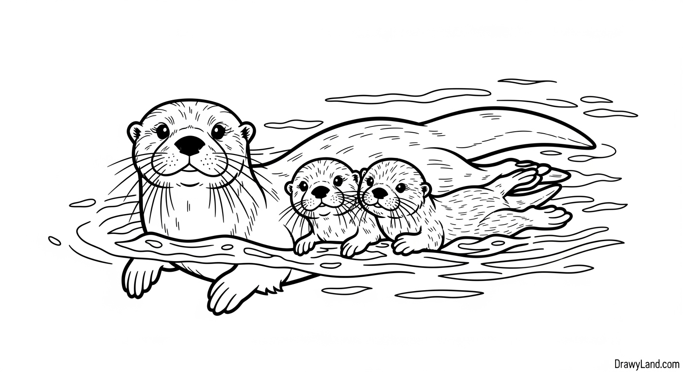 Delightful Otter Coloring Page: Free & Printable for Kids easy otter holding hands coloring sheet