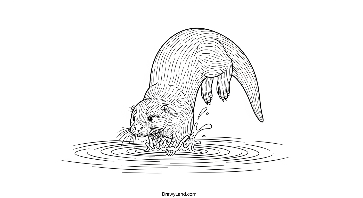 Delightful Otter Coloring Page: Free & Printable for Kids simple otter and fish coloring page with fun facts
