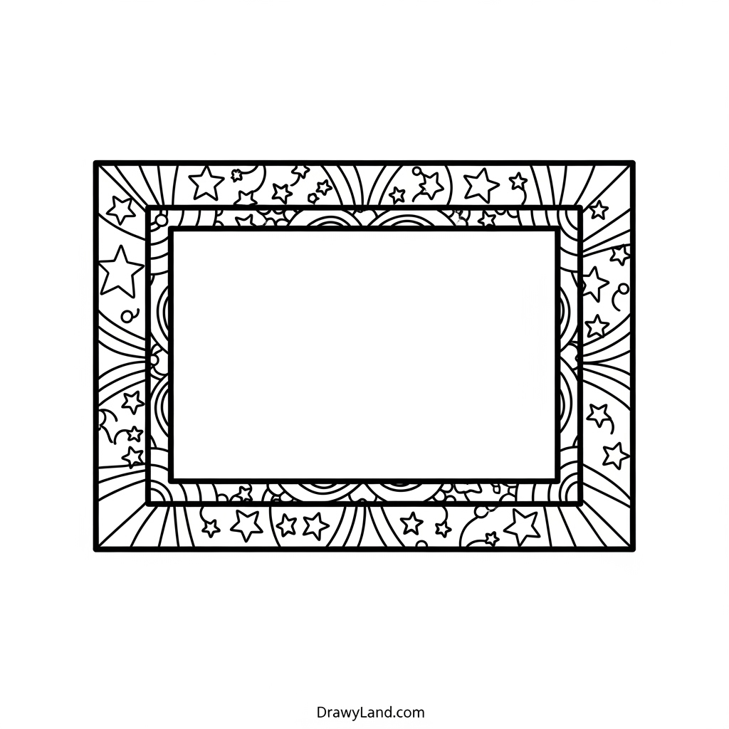 A simple printable photo frame coloring page with a floral design