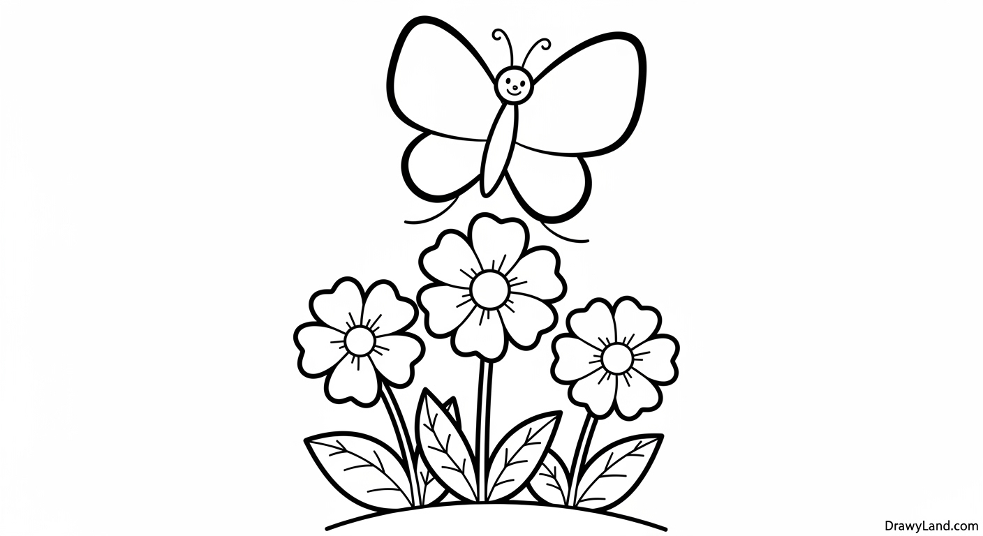Free Printable Pictures to Color of Flowers and Butterflies learning activity sheet with pictures to color of flowers and butterflies