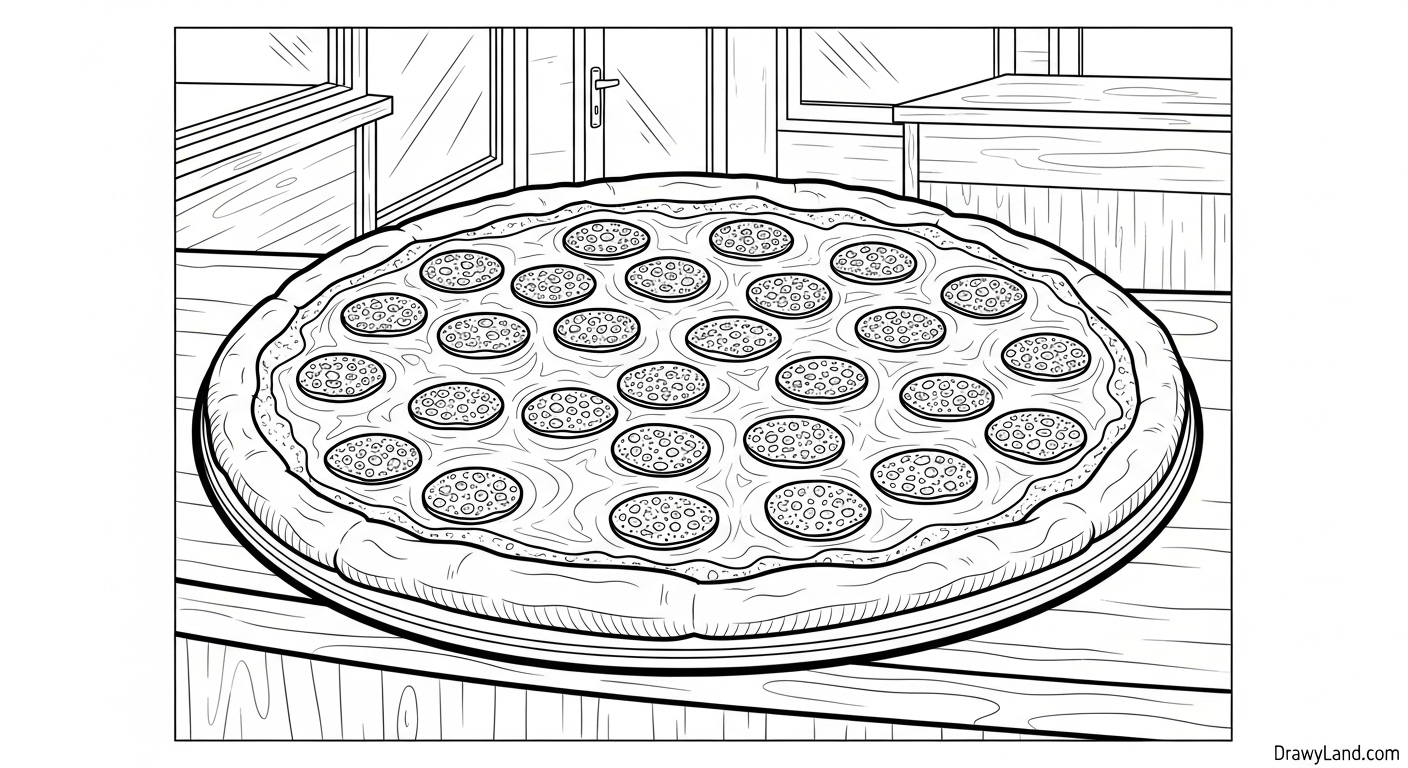 Free Printable Pizza Coloring Page for Kids full pizza pie with slices coloring page