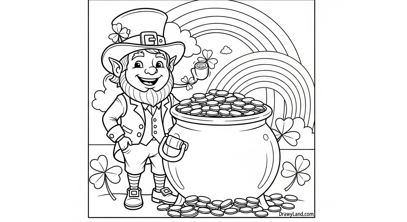 Free Printable Pot of Gold Coloring Page simple pot of gold coloring page for toddlers