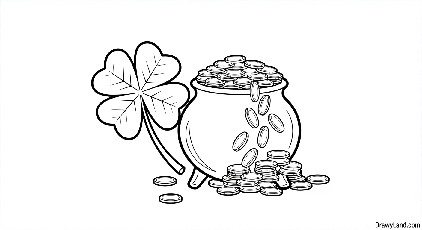 Free Printable Pot of Gold Coloring Page end of the rainbow coloring page with gold coins