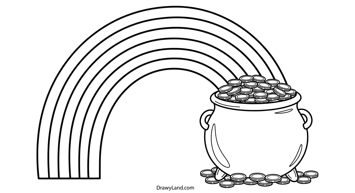 Free Printable Pot of Gold Coloring Page printable pot of gold coloring page with rainbow