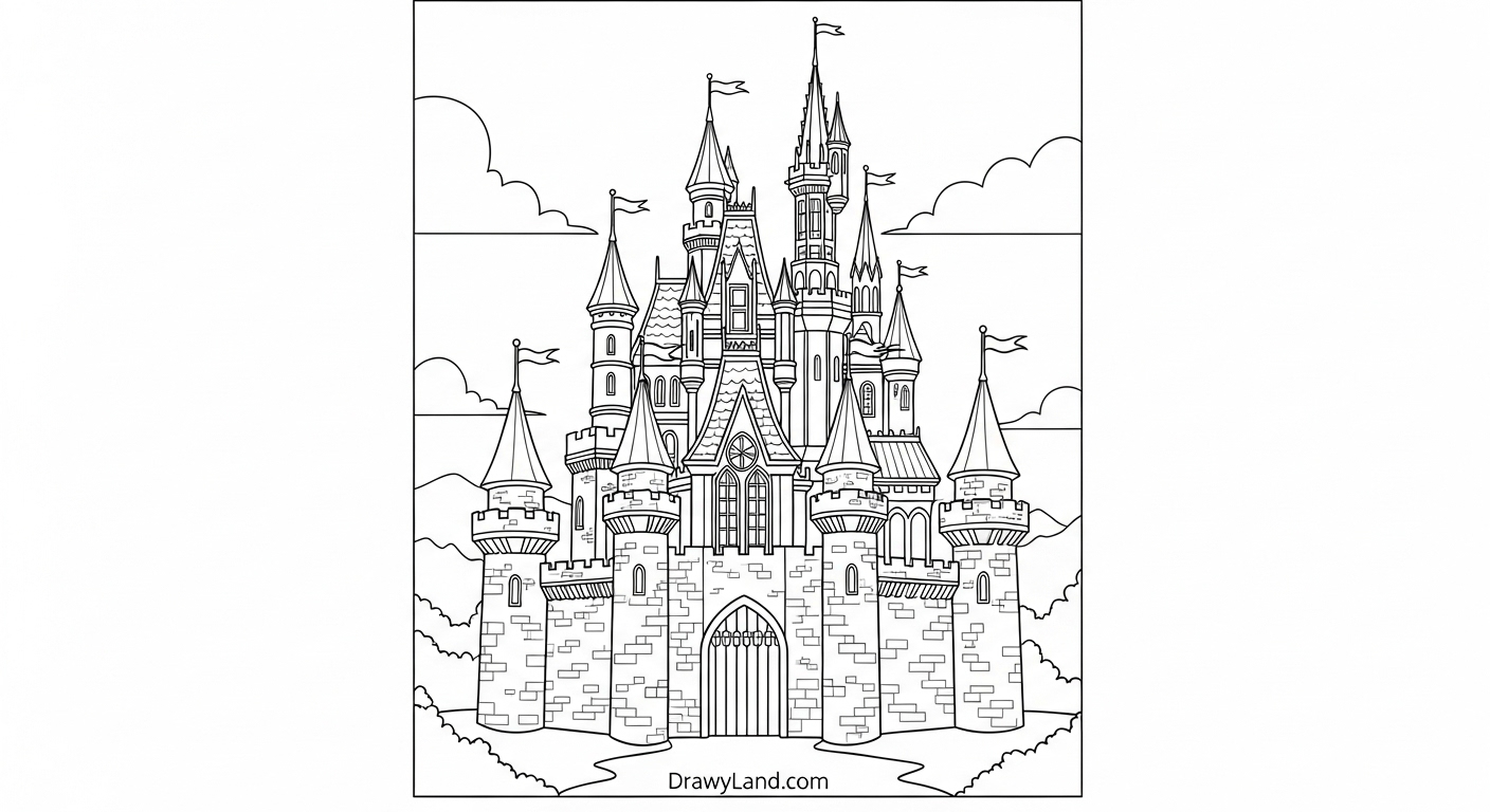 Free Printable Princess Images to Color charming princess images to color with a castle backdrop