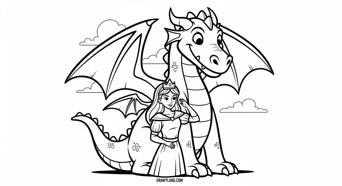Free Printable Princesses Coloring Pages free princess and dragon coloring page for kids