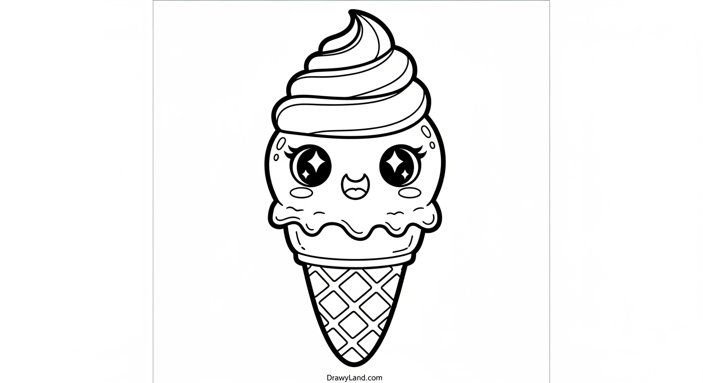 Adorable & Free Printable Cute Food Coloring Pages cute food coloring page featuring a happy ice cream cone