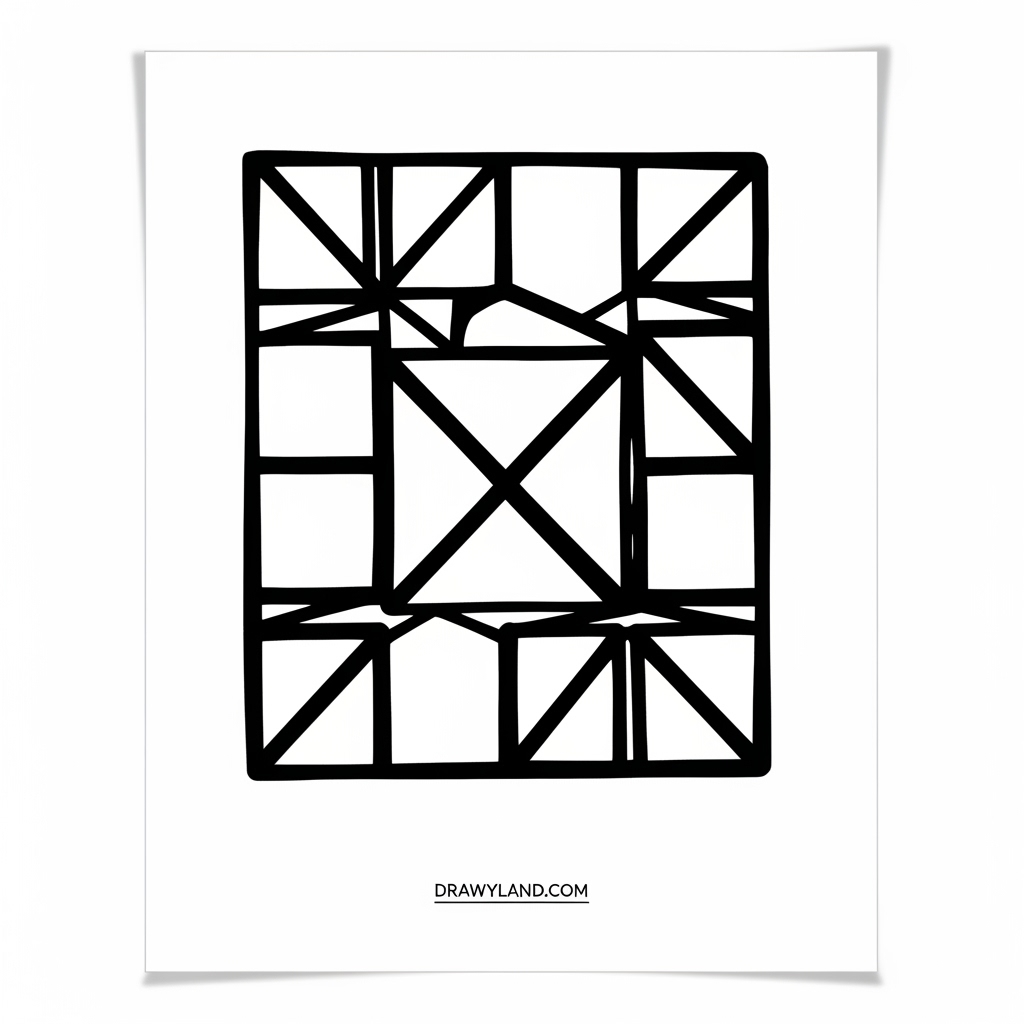 a simple geometric quilt coloring page for kids