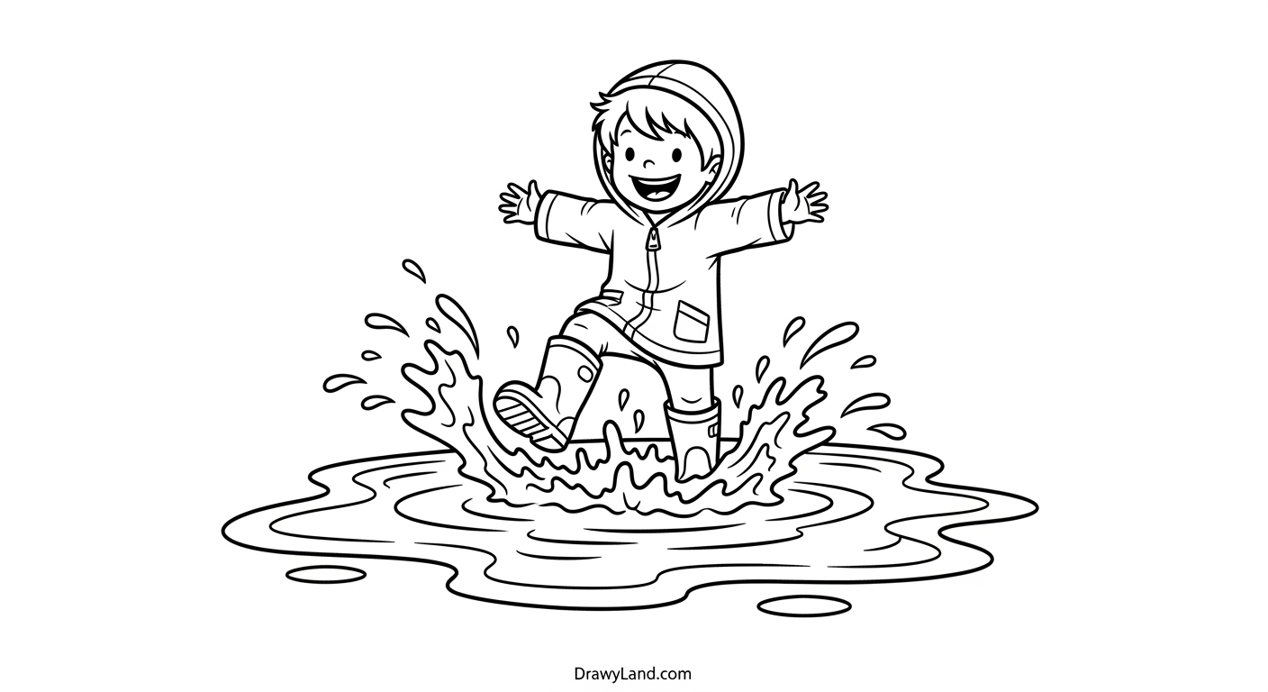 Free Printable Rain Coloring Sheets for a Rainy Day child with umbrella on a rainy day coloring sheet