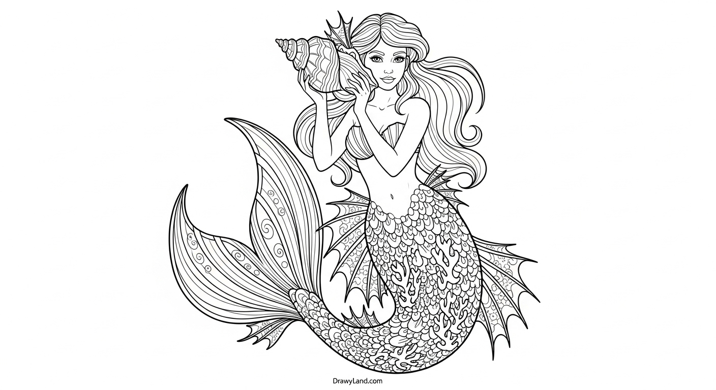 Free Printable Realistic Mermaid Coloring Pages detailed mermaid princess coloring page in an ocean castle