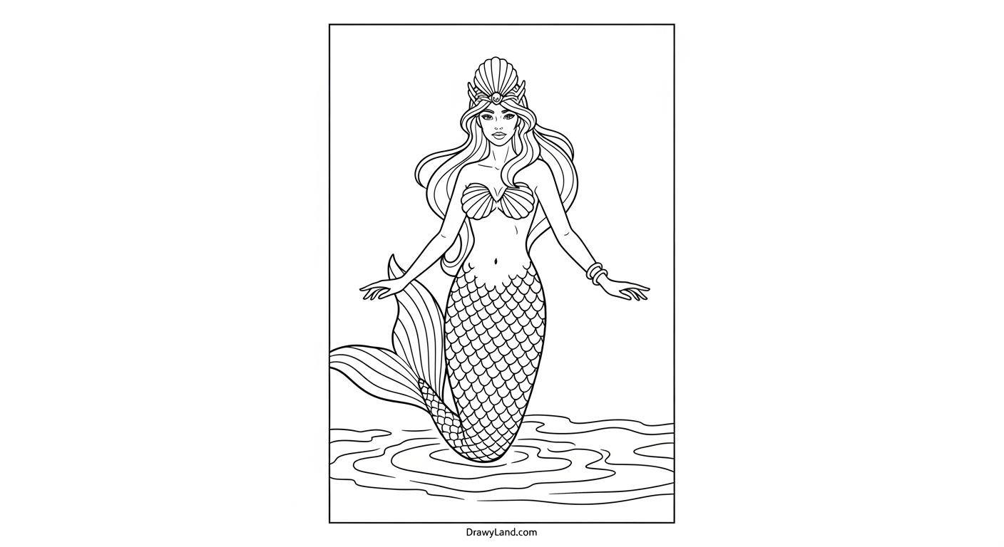 Free Printable Realistic Mermaid Coloring Pages easy realistic mermaid sketch for preschool coloring