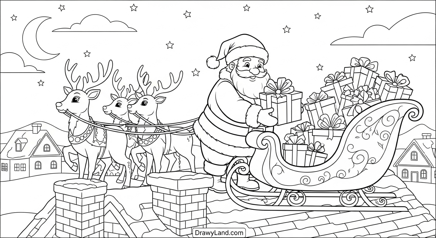 Free Printable Reindeer and Santa Coloring Pages Rudolph the red-nosed reindeer and Santa coloring printable