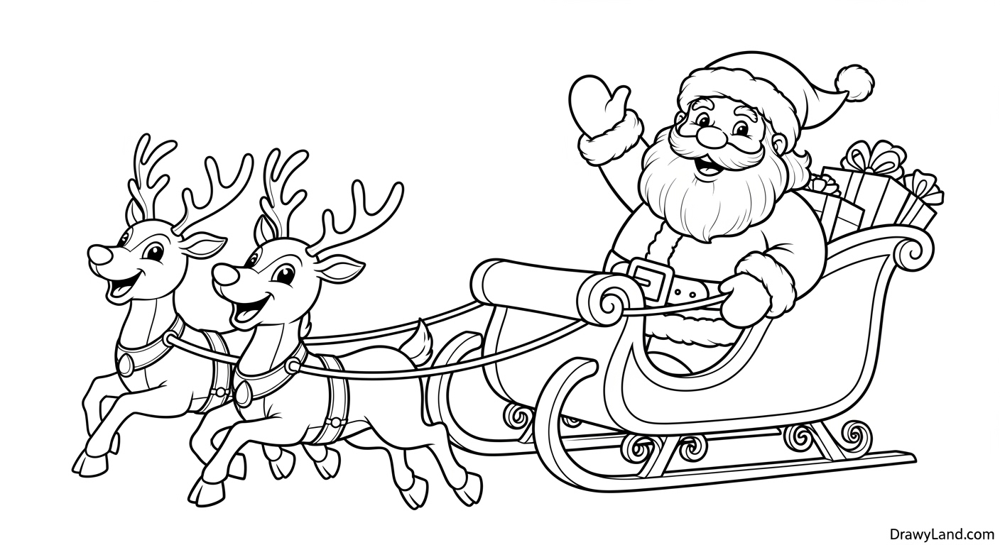 Free Printable Reindeer and Santa Coloring Pages Santa and reindeer getting ready for Christmas coloring pages