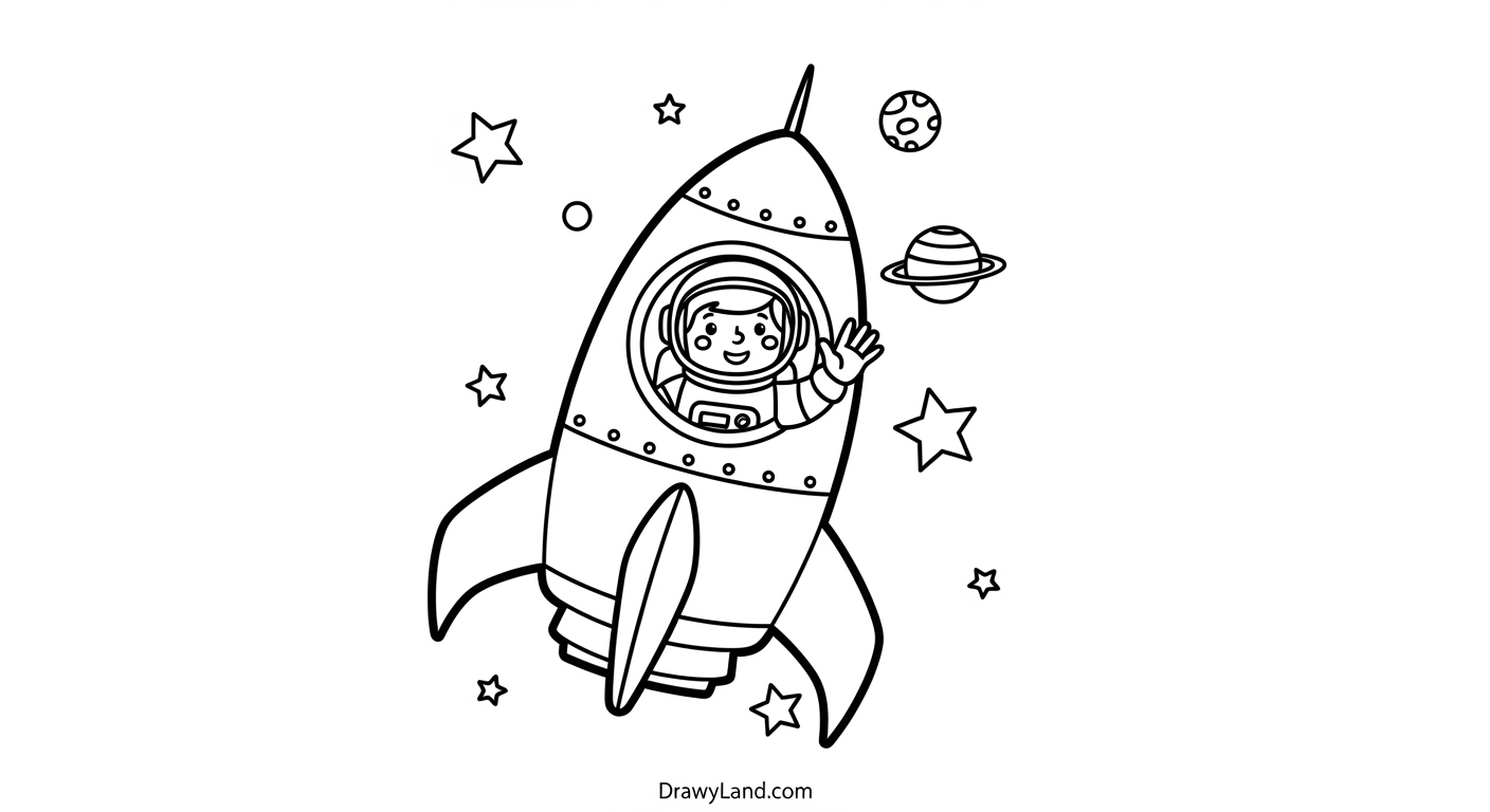 Free Printable Rocket Ship Coloring Page Easy rocket drawing to color for preschoolers