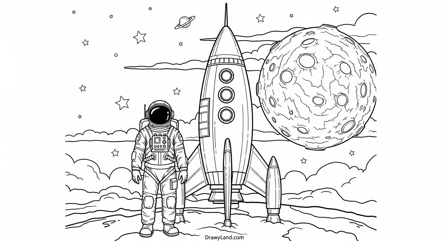 Free Printable Rocket Ship Coloring Page Spaceship coloring printable with planets