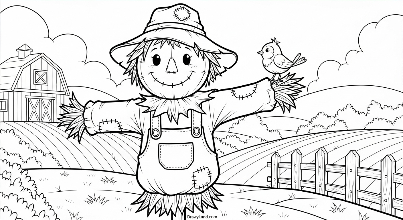 Fun & Free Printable Scarecrow Coloring Page Easy scarecrow coloring page for toddlers