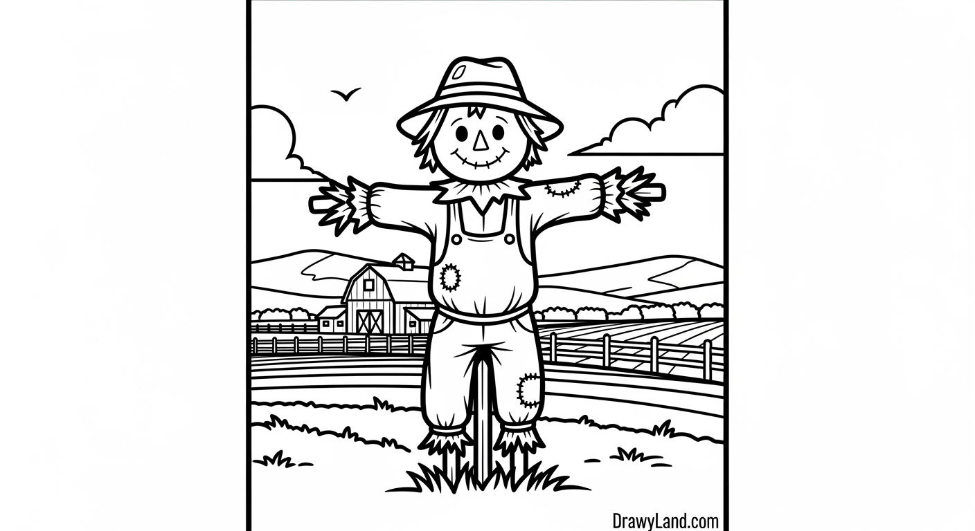 Fun & Free Printable Scarecrow Coloring Page Scarecrow in a cornfield coloring page