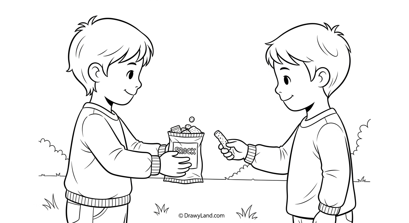 Free Printable Sharing Coloring Pages for Kids Kids coloring a sharing coloring page together at a table