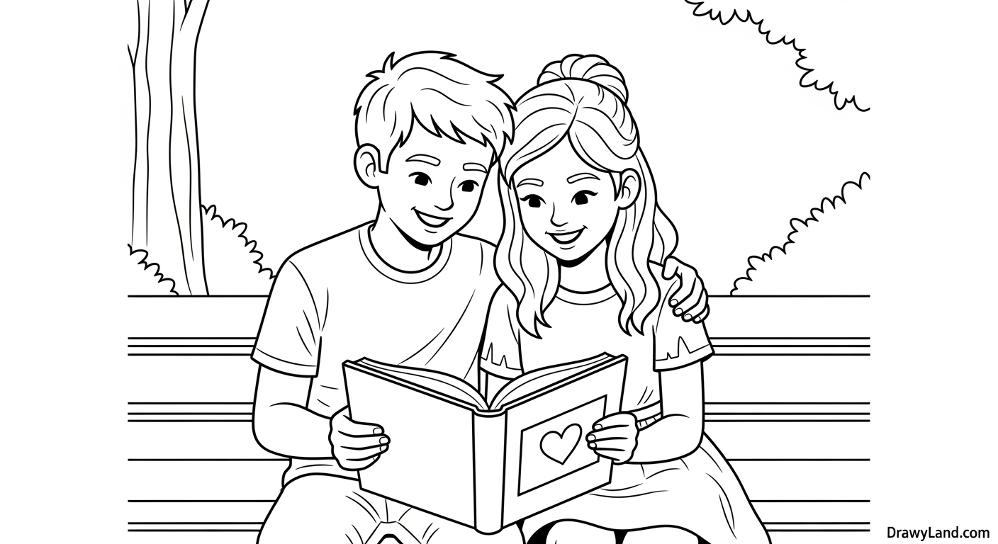 Free Printable Sharing Coloring Pages for Kids A close-up of a printed sharing coloring page ready for kids
