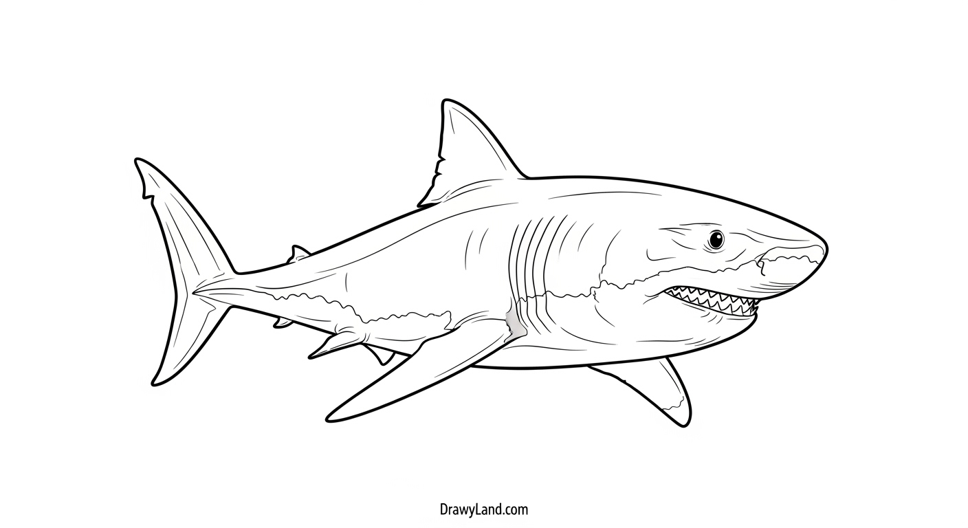 Free Printable Shark Coloring Book for Little Artists realistic great white shark coloring book sheet