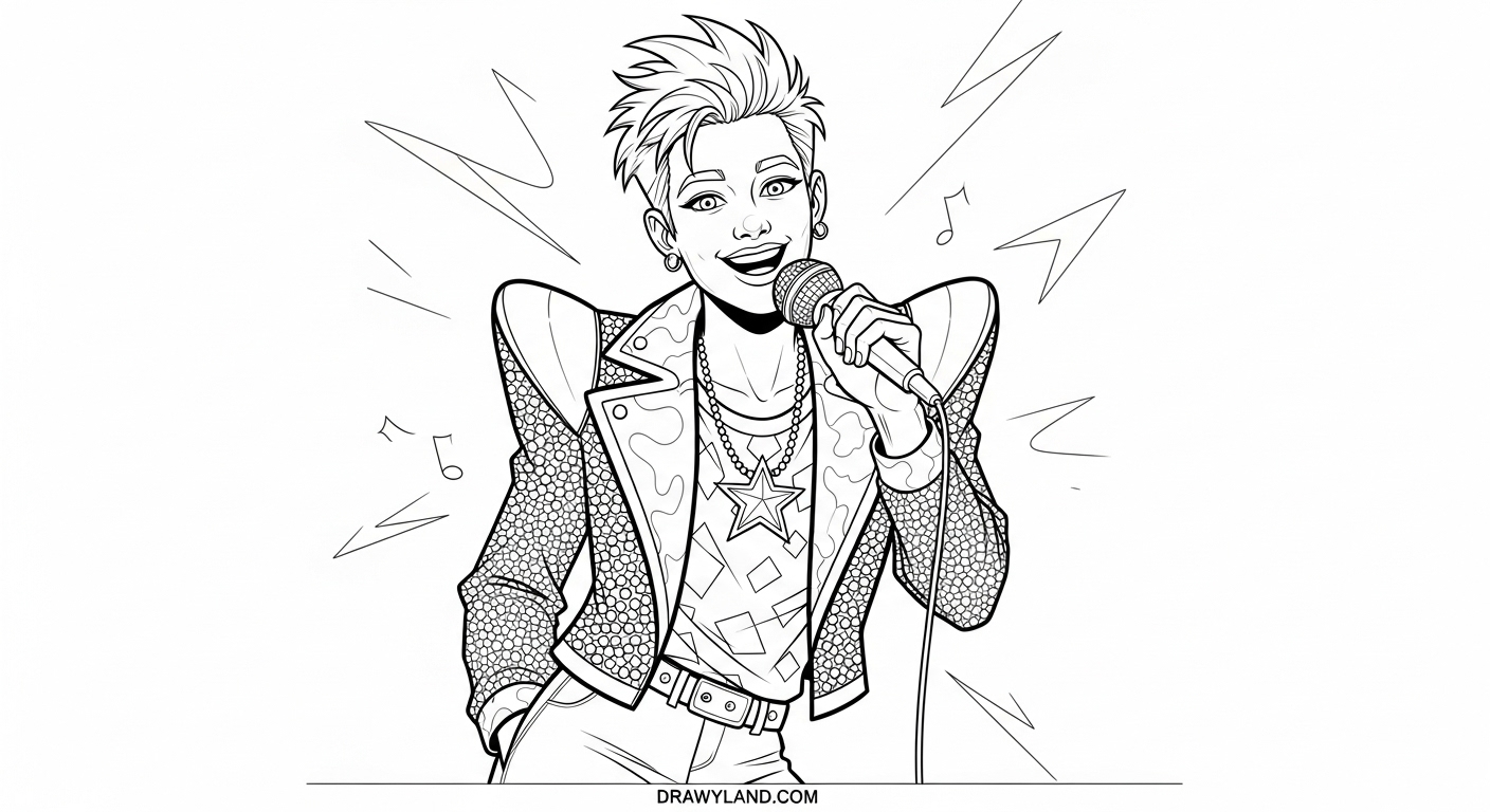 Free Printable Singer Coloring Pages for Little Musicians cute pop star coloring printable for girls