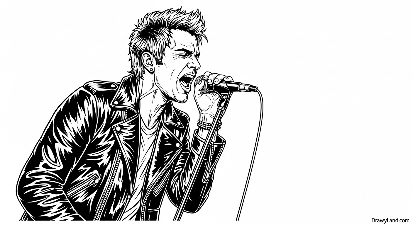 Free Printable Singer Coloring Pages for Little Musicians rock star coloring page with microphone for kids