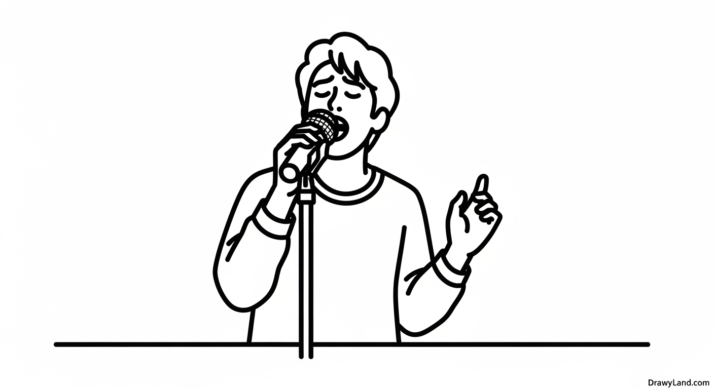 Free Printable Singer Coloring Pages for Little Musicians boy singing into microphone coloring sheet
