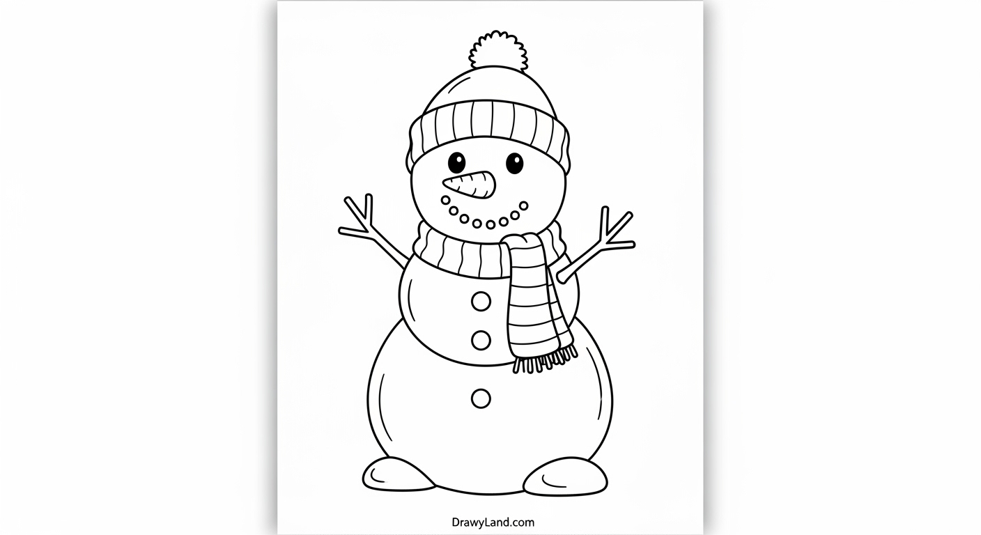 Free Printable Snowman Coloring Page a cheerful snowman color page with a top hat