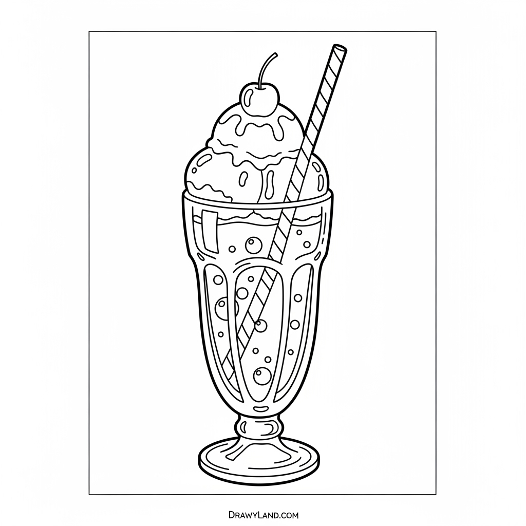 cute cartoon soda cup with straw coloring page for kids