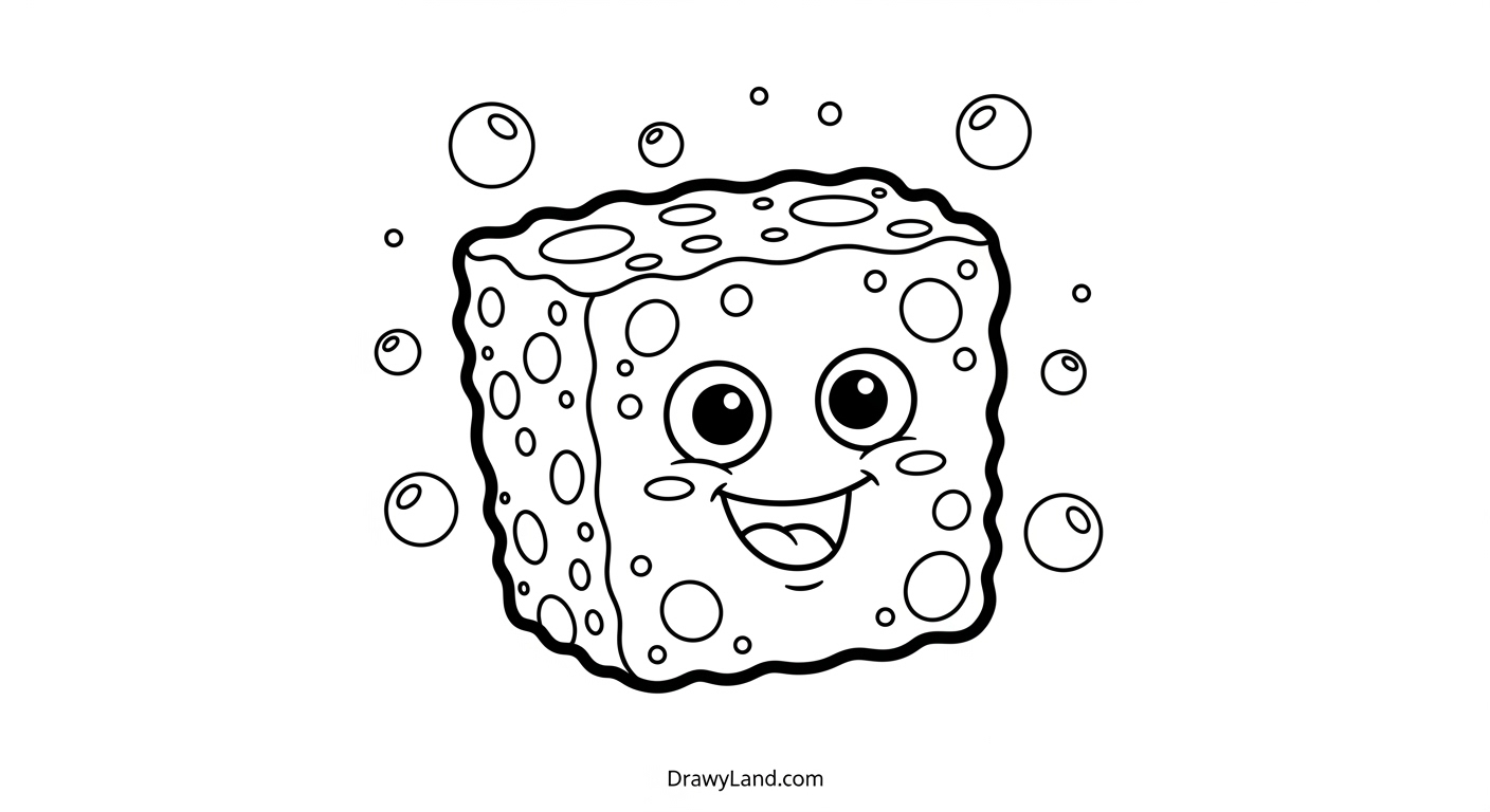 Free Printable SpongeBob Pages to Color spongebob pages to color showing a happy spongebob