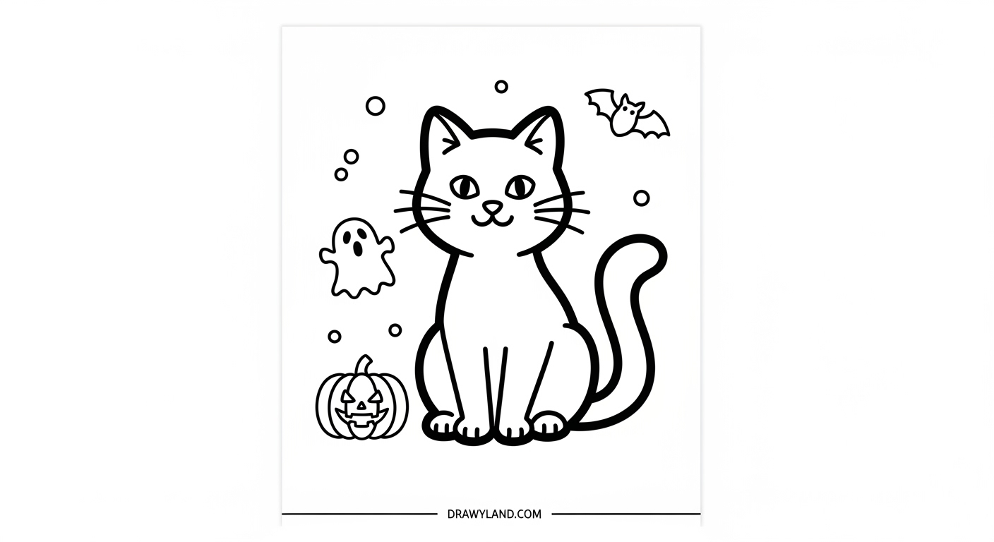 Free Printable Spooky Coloring Pages for Preschoolers A cute witch and black cat halloween coloring sheet