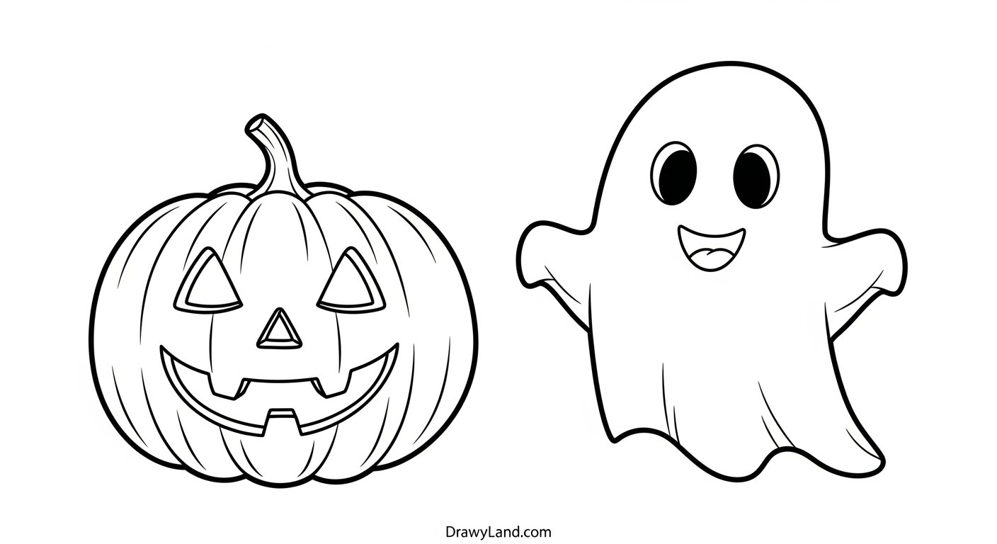 Free Printable Spooky Coloring Pages for Preschoolers Several cute spooky halloween characters on a coloring page