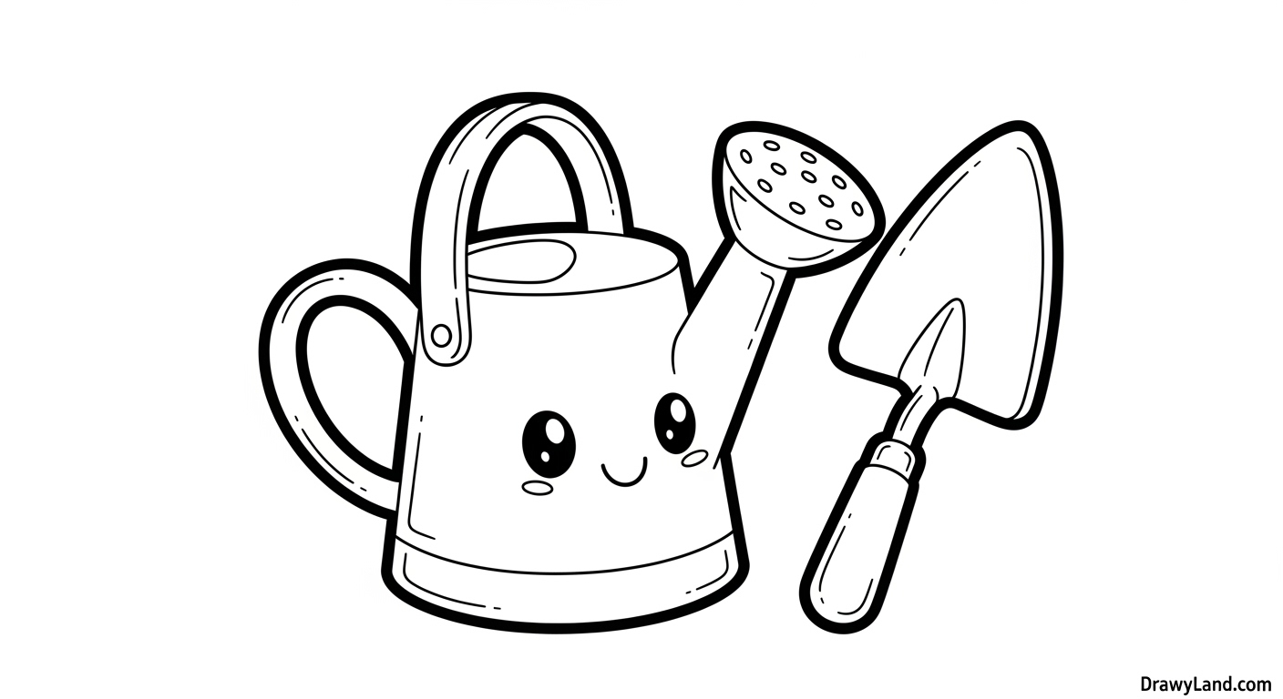 Free Printable Tools Coloring Page Collection for Kids gardening tools coloring page for children