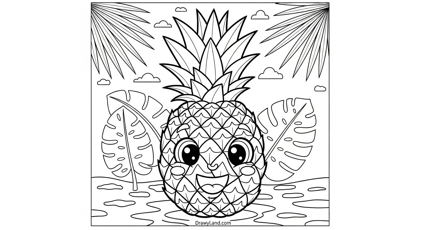 Free Printable Tropical Coloring Pages Easy tropical coloring printable of a sunny beach scene