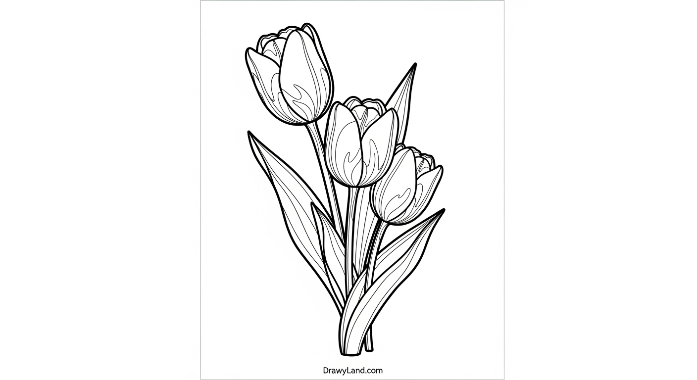 Free Printable Tulip Template to Color for Kids cute tulip in a pot coloring page