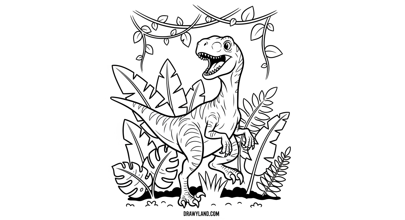 Free Printable Velociraptor Coloring Page for Kids A realistic velociraptor outline for printing