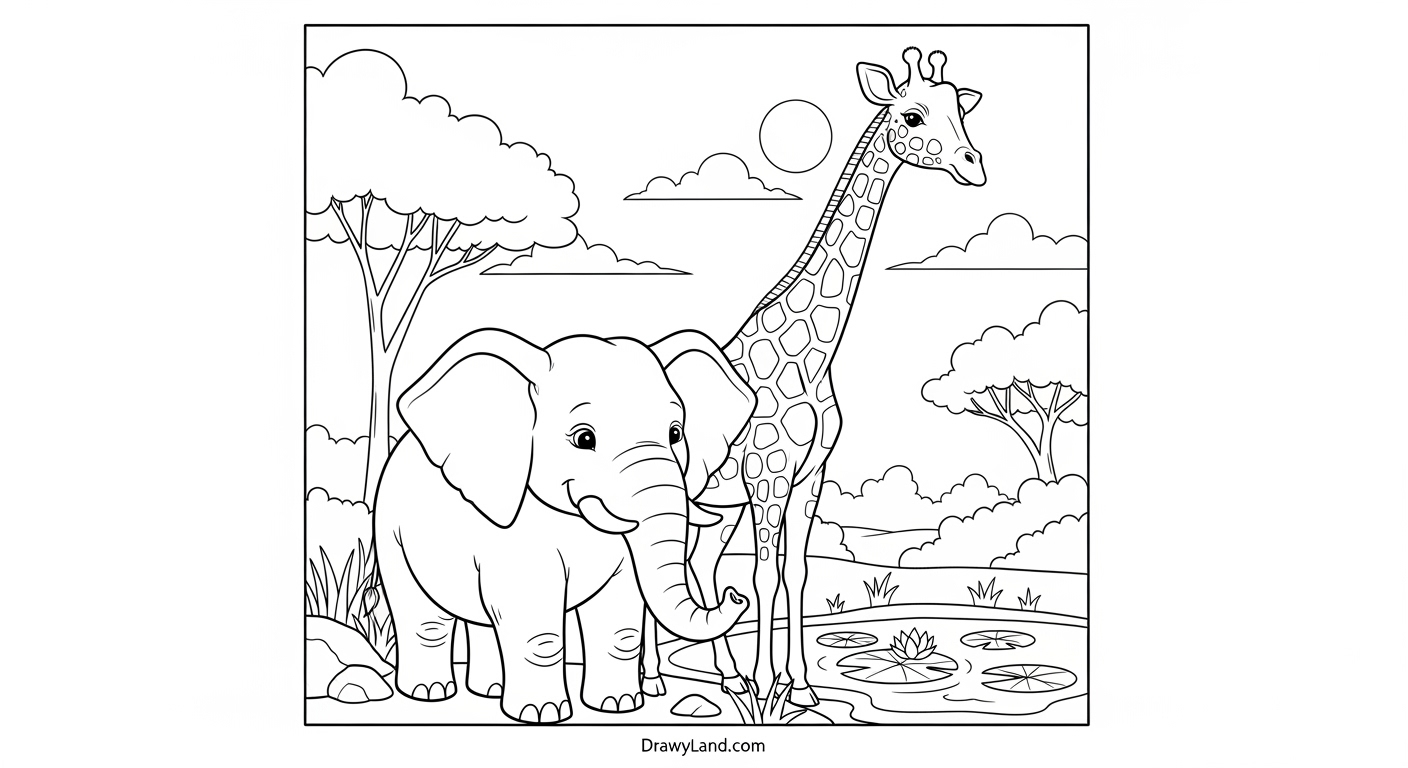 An Animal Kingdom safari animals coloring printable from Disney World