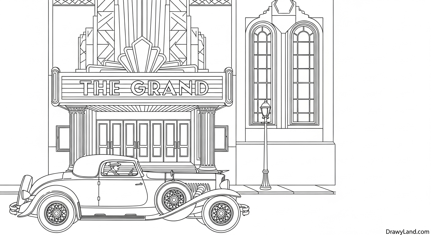 A printable coloring page of Mickey Mouse at Walt Disney World