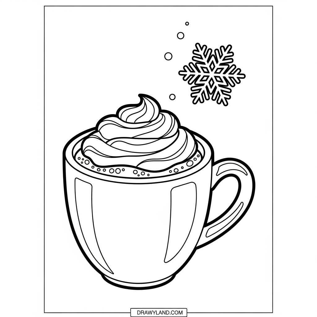 Cute penguin and hot cocoa winter coloring pages