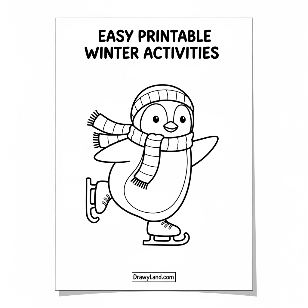 Cute snowman and penguin from a kids winter coloring book