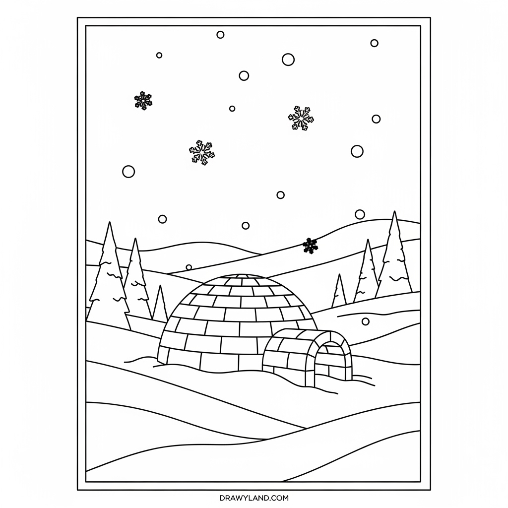 A child coloring a printable winter wonderland scene at a table